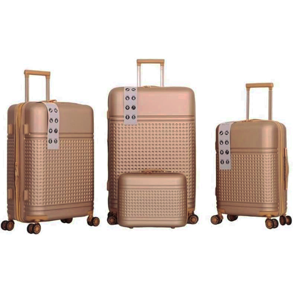 Set 4 Valigie Rigide in ABS da Viaggio Oro con Ruote Easy Roll e Beauty Case