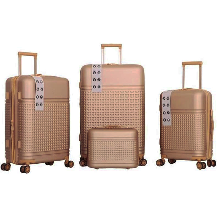 Set 4 Valigie Rigide in ABS da Viaggio Oro con Ruote Easy Roll e Beauty Case