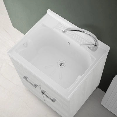 Mobile lavatoio 60x50 cm 2 ante bianco venato con vaschetta in resina