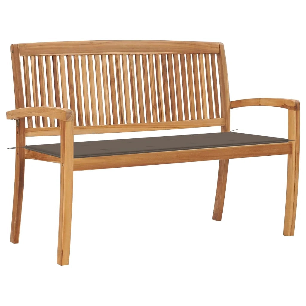 Panca da giardino mobili da esterno per patio panca da terrazza impilabile e cuscino 128,5 cm legno massello di teak 02_0011677