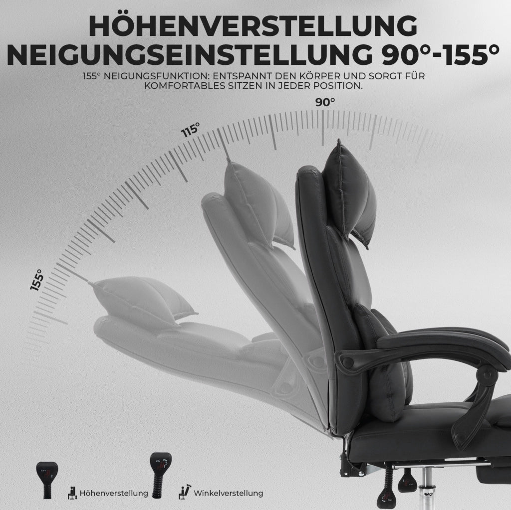 Sedia da ufficio ergonomica con supporto lombare regolabile; poggiapiedi; tessuto nero; 79 x 36 x 56 cm