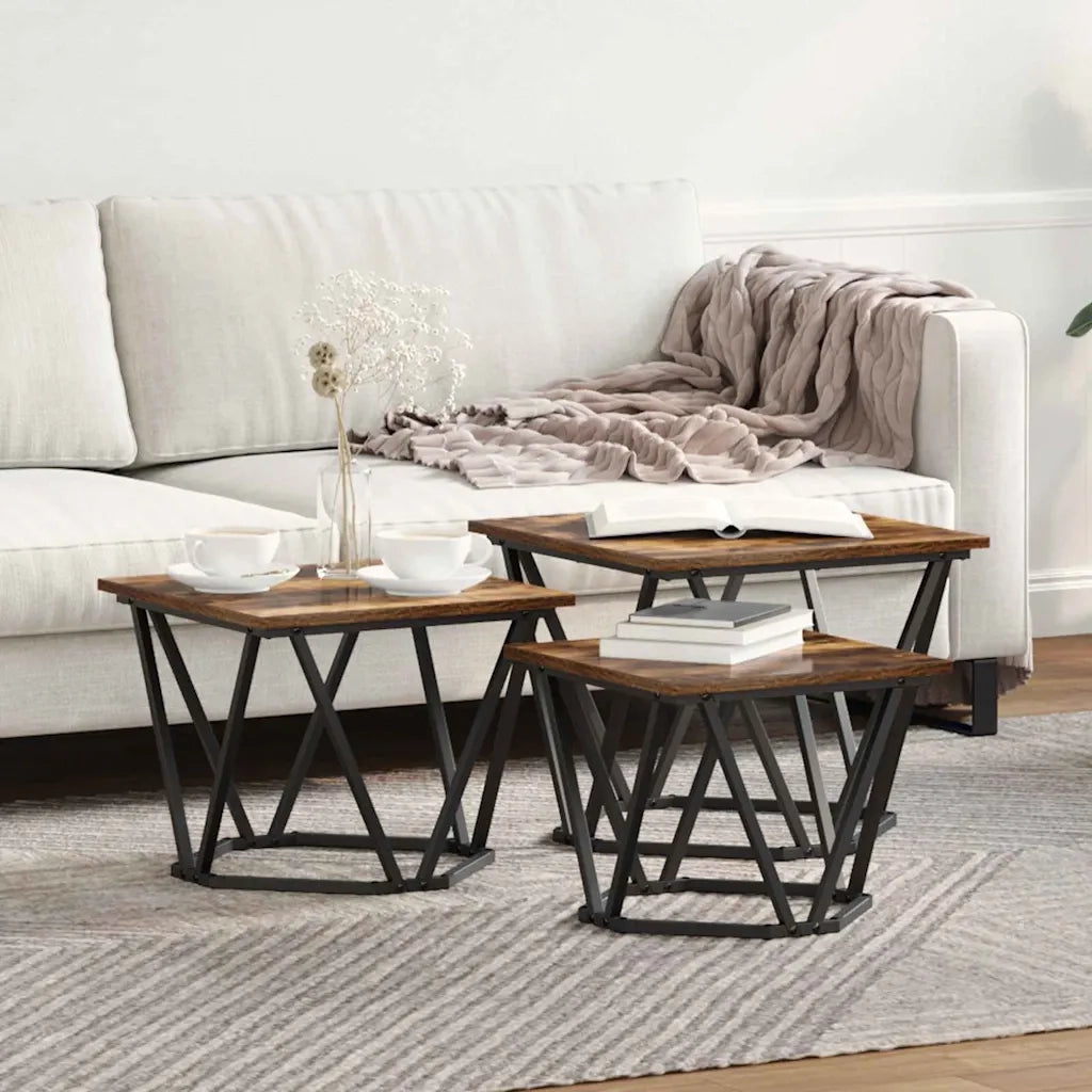 Tavolino da salotto 3 pz Rovere fumé 50 x 50 x 40 cm 868281