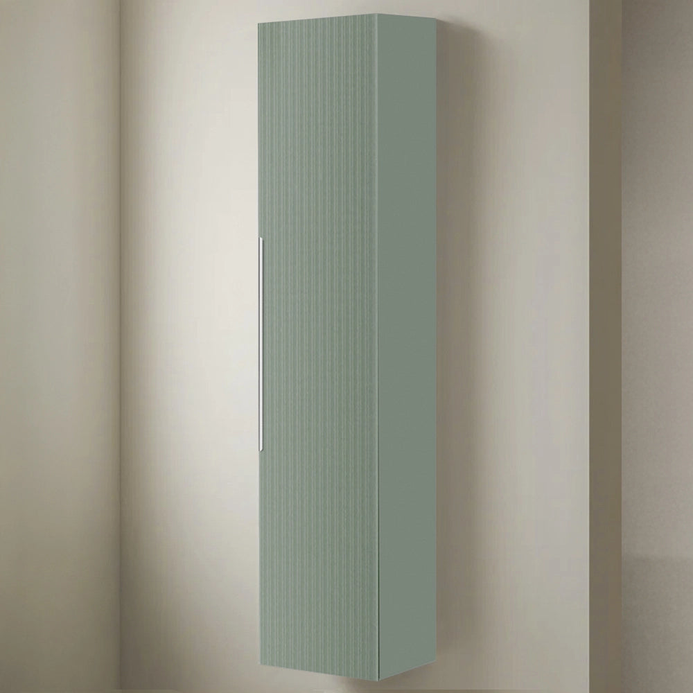 Pensile bagno sospeso 150 cm verde cannettato con anta e ripiani Zena