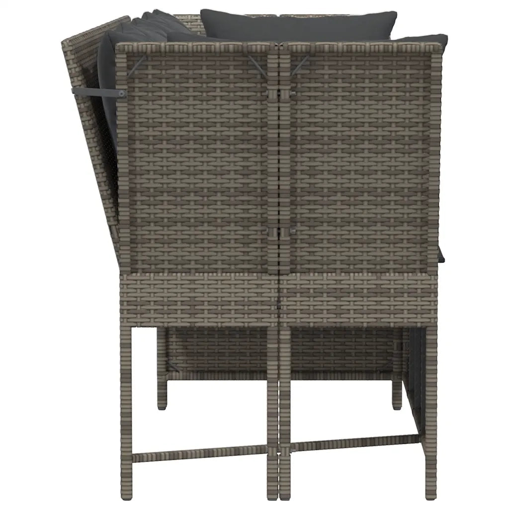 Divano da Giardino con Cuscini in Polyrattan Grigio