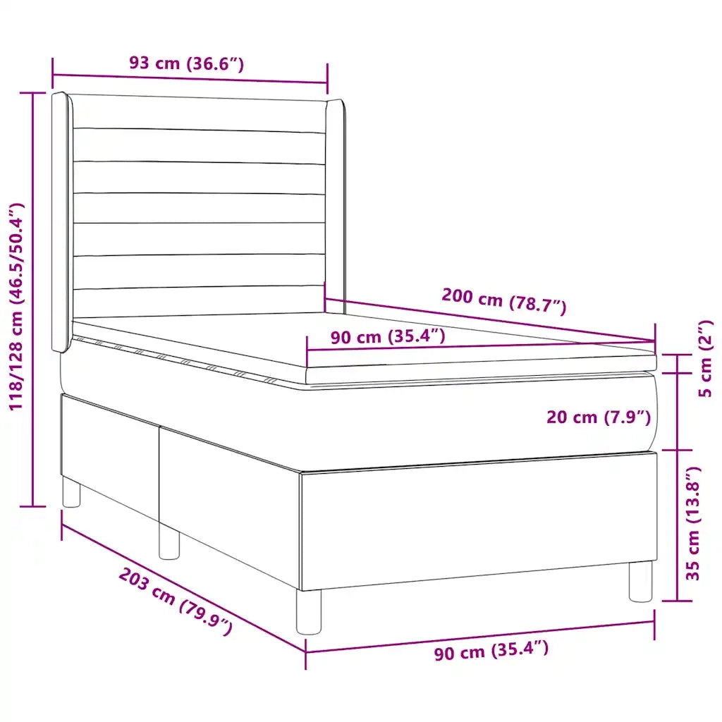 Letto a Molle Materasso e LED Marrone Scuro 90x200cm in Tessuto 3138368