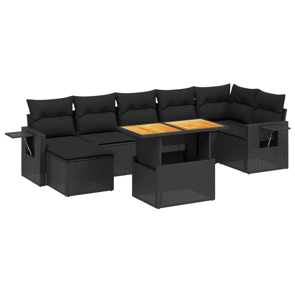 Set Divani da Giardino con Cuscini 8 pz Nero in Polyrattan 3271860