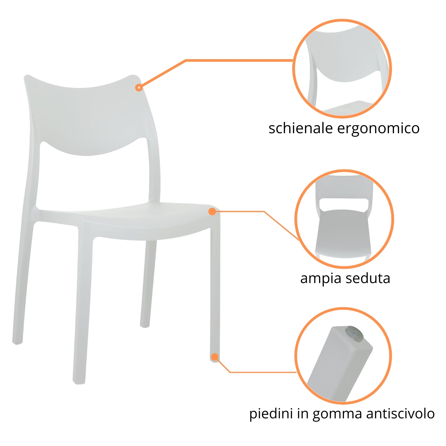 Marvin Sedia In Polipropilene Manu Arredo di Design Sedia per Esterno e Interno Impilabile Sedie per 1 SEDIA MANU BIANCO