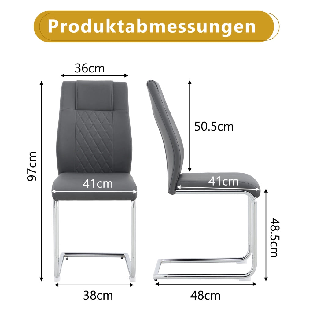 Sedie da Pranzo Scandinave ¨C MINIMAL ¨C Set 4 Pezzi, Similpelle Grigio Scuro, Gambe in Metallo