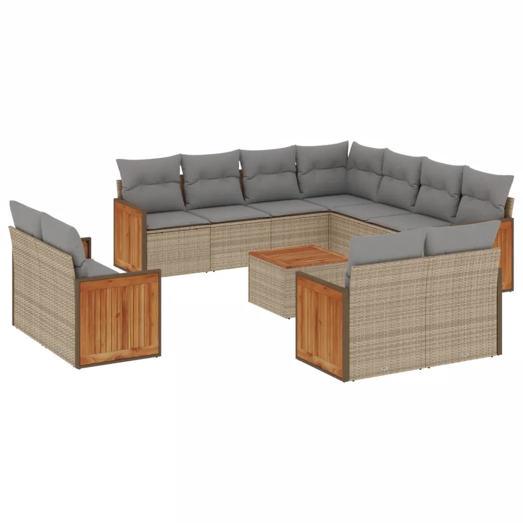 Set Divani da Giardino 12 pz con Cuscini Beige in Polyrattan 3260589