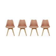 Set 4 sedie scandinave imbottite con gambe in legno , rosa antico