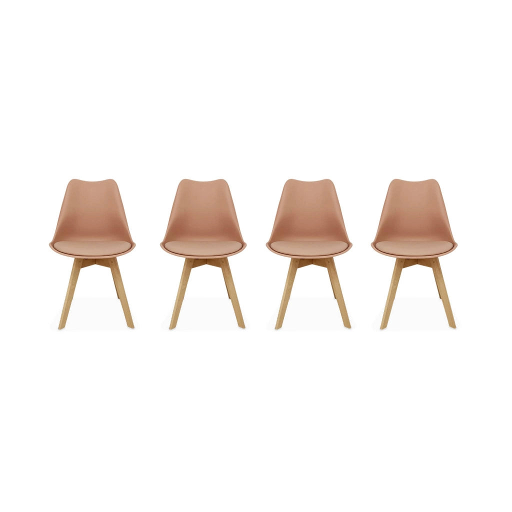 Set 4 sedie scandinave imbottite con gambe in legno , rosa antico