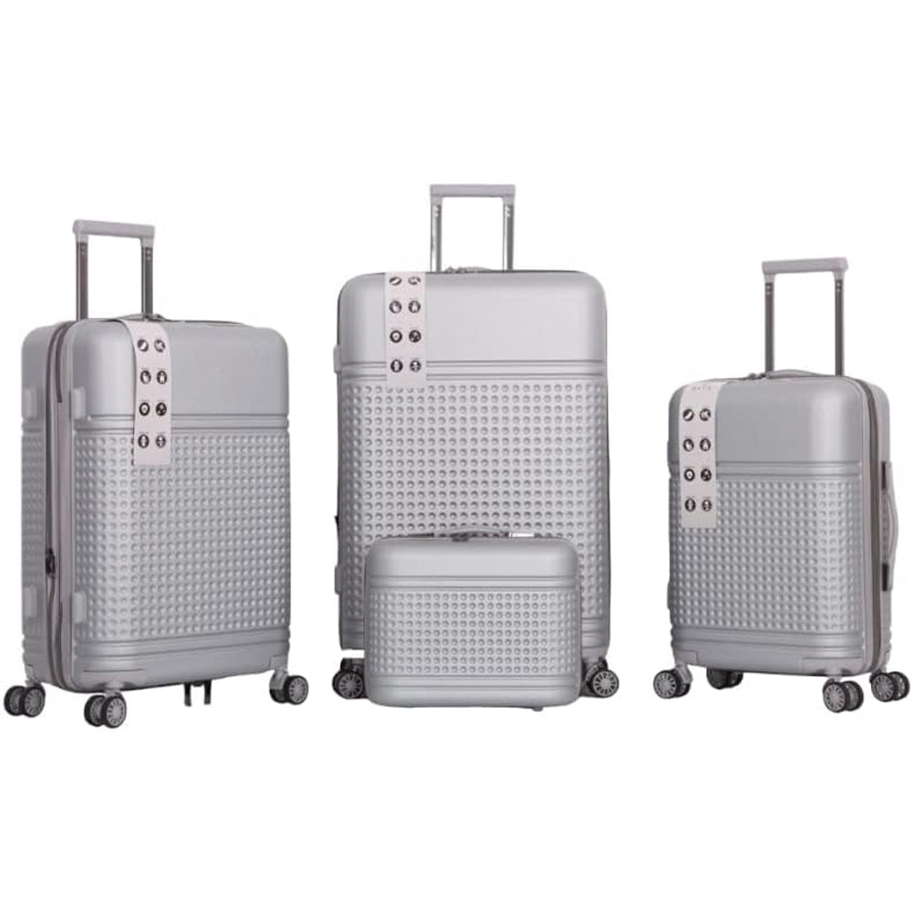 Set 4 Valigie Rigide in ABS da Viaggio Silver con Ruote Easy Roll e Beauty Case