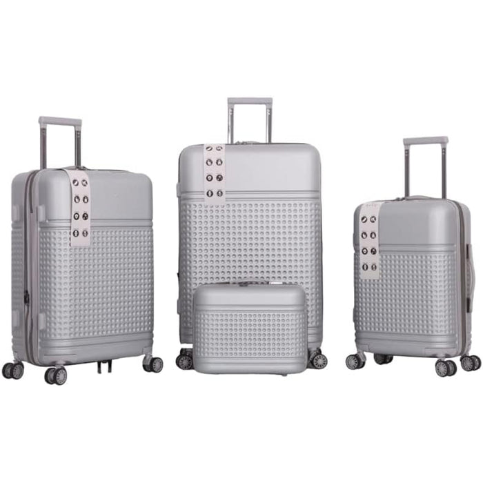 Set 4 Valigie Rigide in ABS da Viaggio Silver con Ruote Easy Roll e Beauty Case