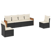 Set Divano da Giardino 6 pz | Set Salotto da Giardino con Cuscini Nero in Polyrattan