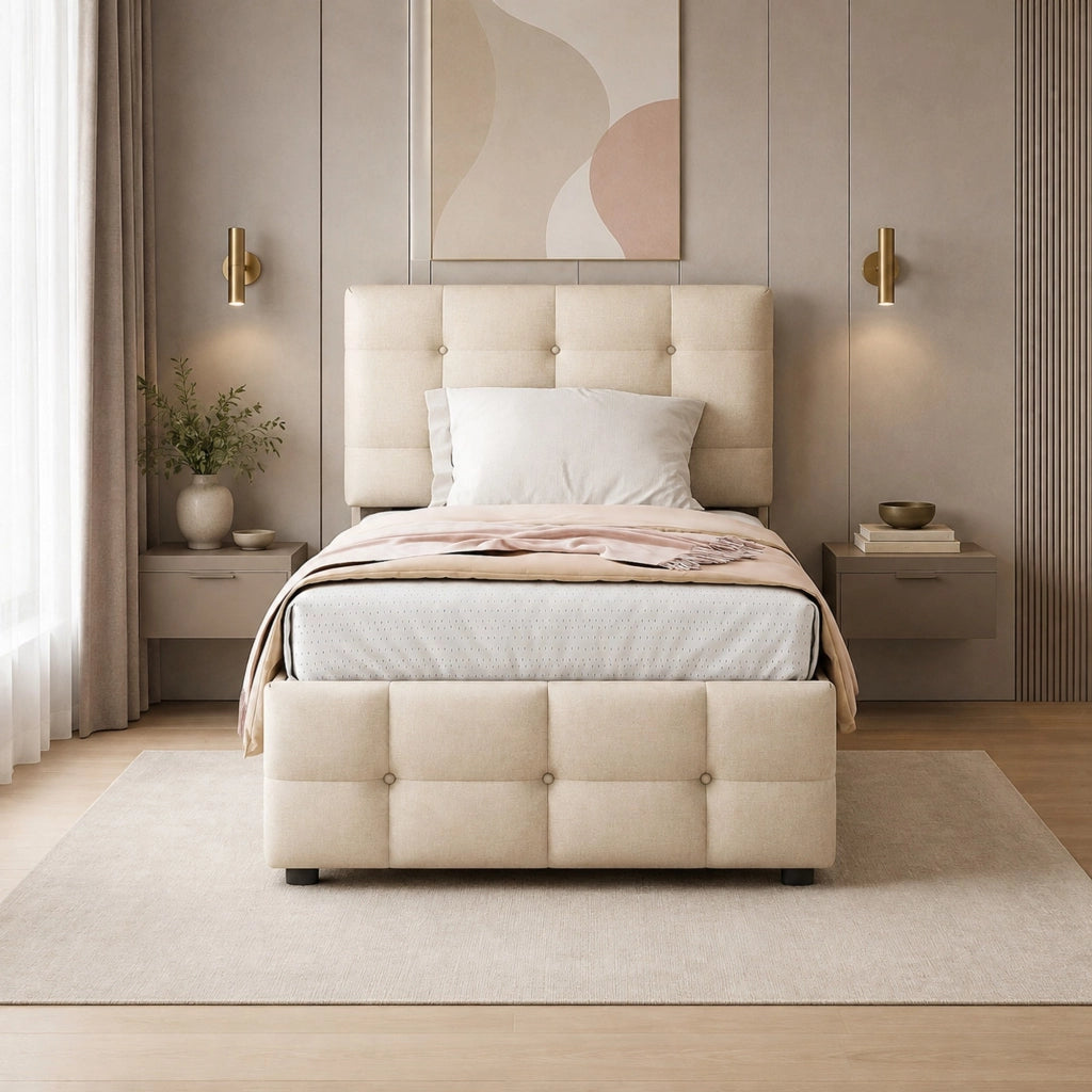 Letto imbottito con letto estraibile e testiera regolabile