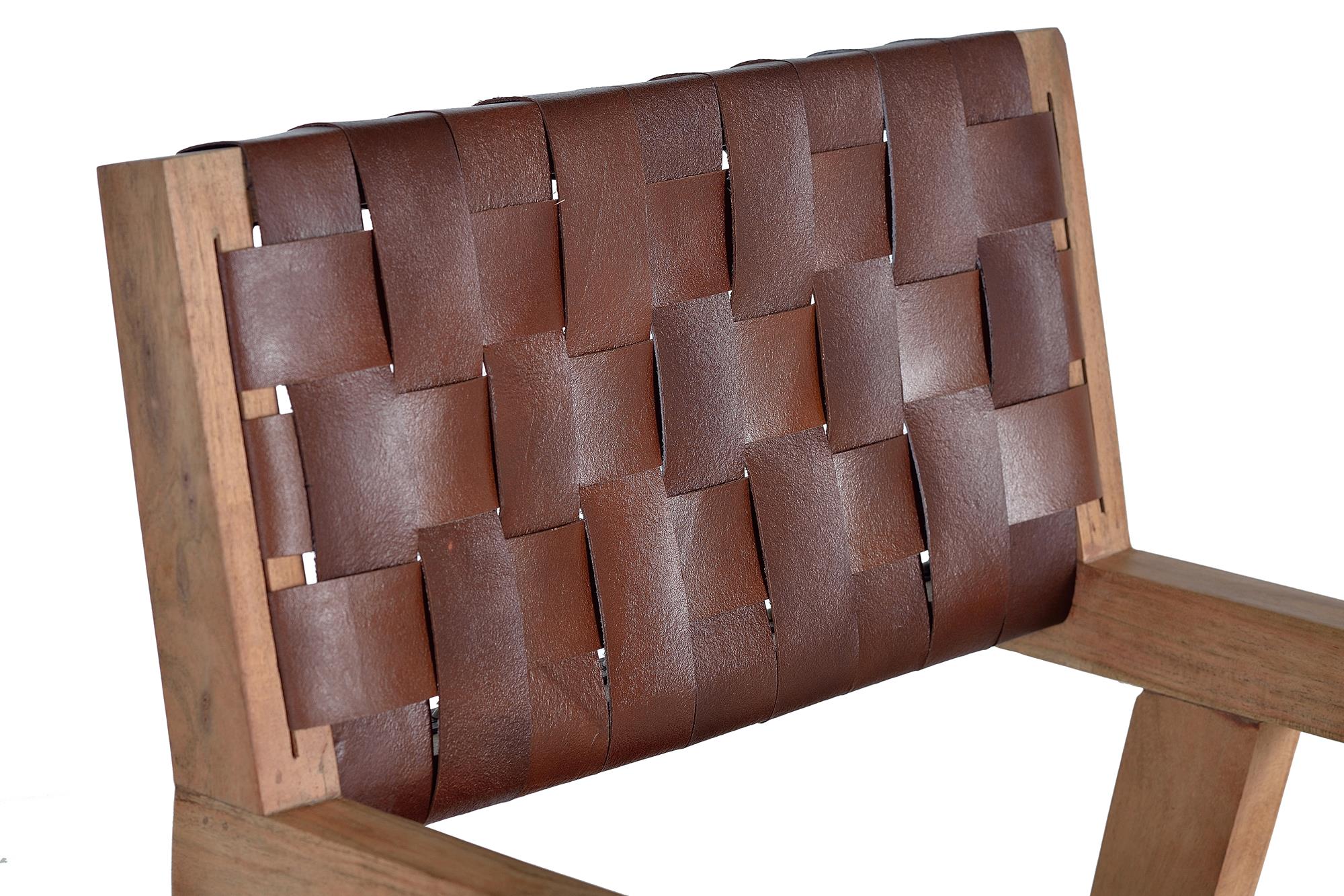 Set di 2 sedie in pelle naturale e legno di mango