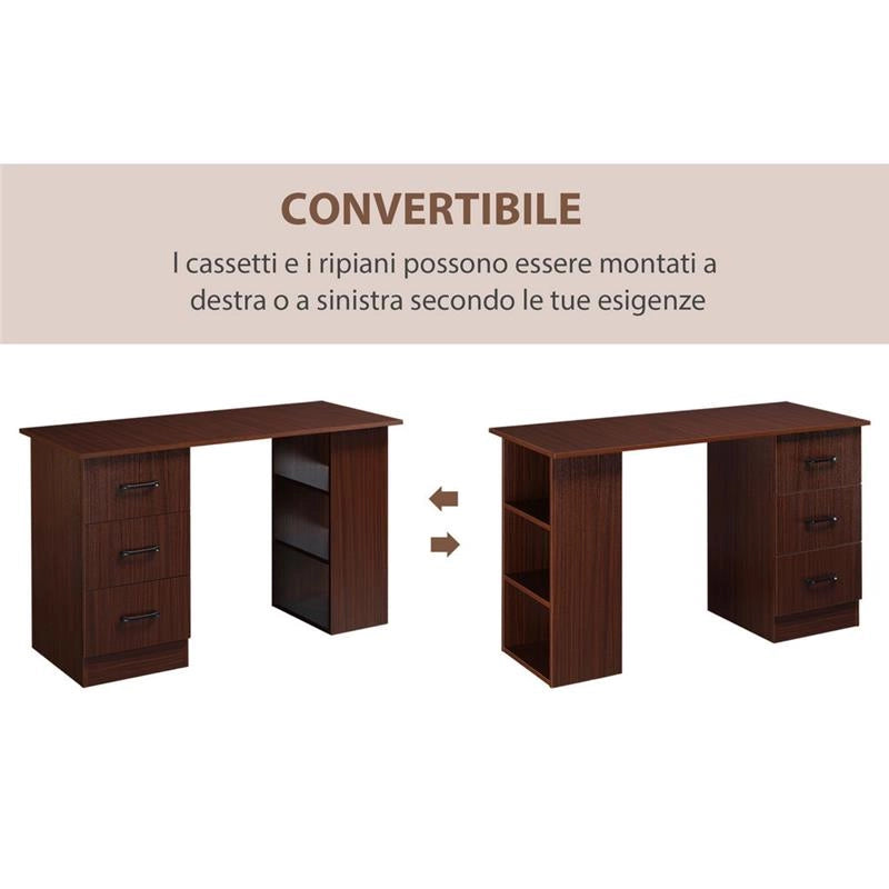 SCRIVANIA UFFICIO CON 3 CASSETTI E 3 RIPIANI IN LEGNO 120X49X72CM NOCE