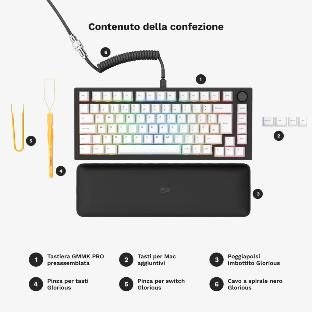 Gaming GMMK PRO 75% - Tastiera da gaming mecc.a modulare, TKL, struttura da 1,5 kg, personalizzabile, cavo a spirale, poggiapolsi, tasti in PBT bianchi, RGB - Layout QWERTZ tedesco - Nero