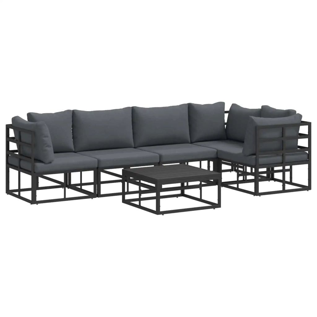 Set Divano da Giardino con cuscino 6 pcs Nero Alluminio