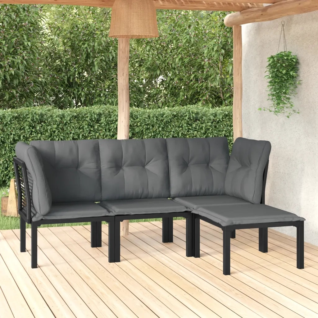 Set Salotto da Giardino 4 pz | Set di Mobili da Esterno Nero e Grigio in Polyrattan