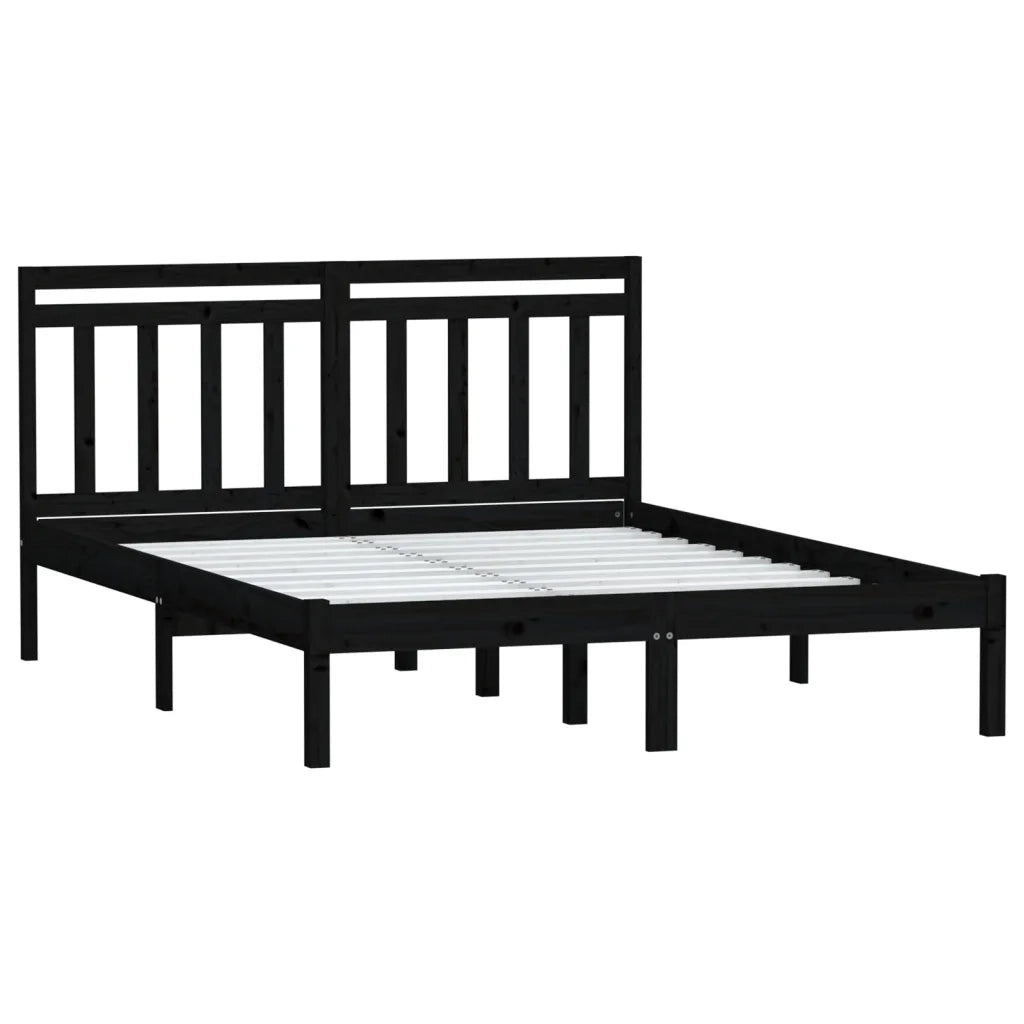 Giroletto-Struttura Letto Nero in Legno Massello di Pino 140x190 cm 639908