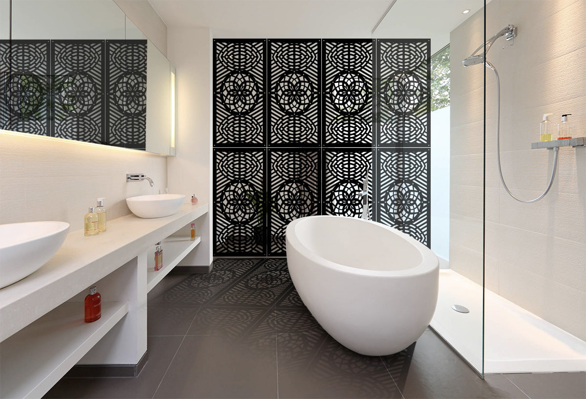 ABBEY ROSE - Pannello in PVC traforato - Parasole Misura: 47x94 cm, Colore: nero