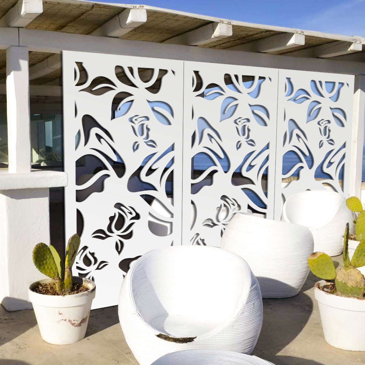 ADENIUM - Pannello in PVC traforato - Parasole Colore: bianco, Misura: 98x198 cm