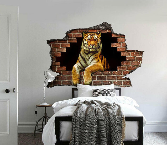 Adesivo da parete TIGRE con effetto 3D foro su mattoni wall sticker adesivo per muro Misura: 150x100 cm