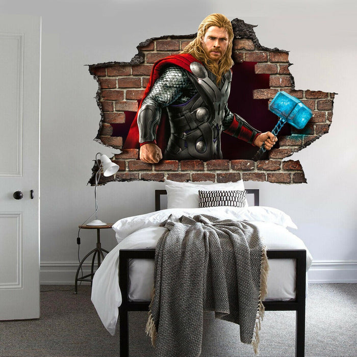 Adesivo parete effetto 3D Marvel supereroe Thor wall stickers Misura: 150x100 cm