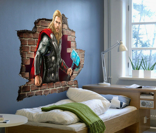 Adesivo parete effetto 3D Marvel supereroe Thor wall stickers Misura: 150x100 cm