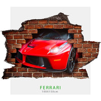 Adesivo parete Ferrari effetto 3D foro su mattoni wall sticker adesivo per muro FERRARI Misura: 150x100 cm