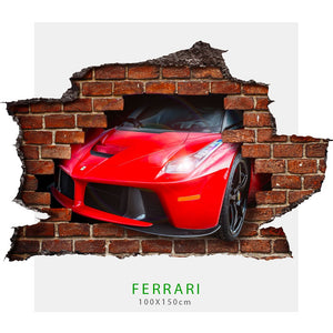 Adesivo parete Ferrari effetto 3D foro su mattoni wall sticker adesivo per muro FERRARI Misura: 150x100 cm