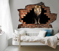 Adesivo parete Leone effetto 3D foro su mattoni wall sticker adesivo per muro LEONE Misura: 150x100 cm