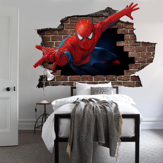 Adesivo parete murale effetto 3D Spiderman uomo ragno wall stickers Misura: 150x100 cm