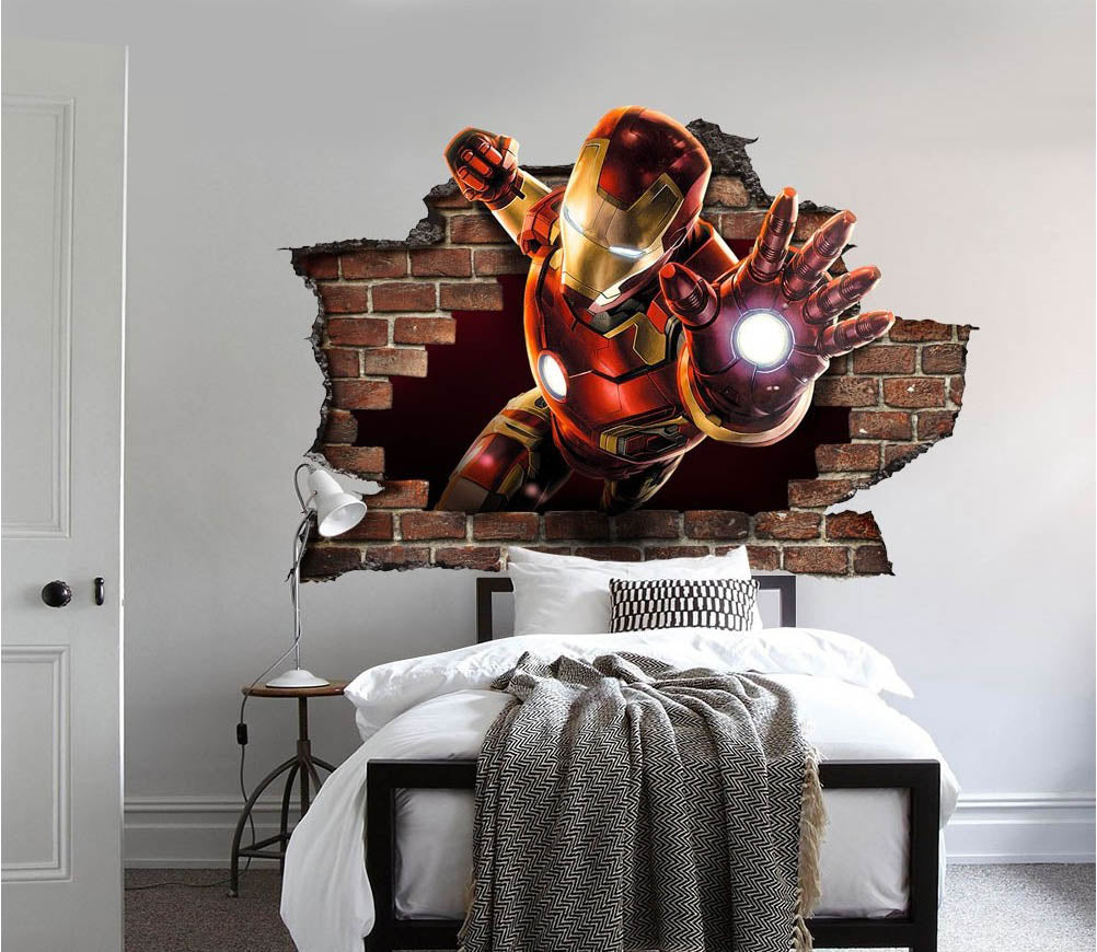 Adesivo per parete 3D IRON MAN wall sticker cameretta bimbi Misura: 150x100 cm