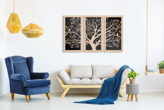 ALBERO CON UCCELLINI 100x70 cm - Quadro arredo LASERCUT composito Legno e PVC Misura: 100x70 cm