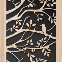 ALBERO CON UCCELLINI 100x70 cm - Quadro arredo LASERCUT composito Legno e PVC Misura: 100x70 cm