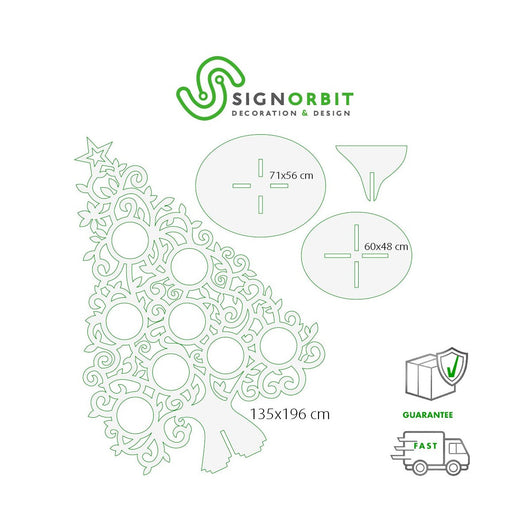 Albero di Natale sagomato in PVC altezza 196cm Misura: 135x196 cm