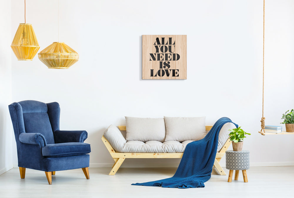 ALL YOU NEED IS LOVE - Quadro arredo LASERCUT composito Legno e PVC Misura: 40x40 cm