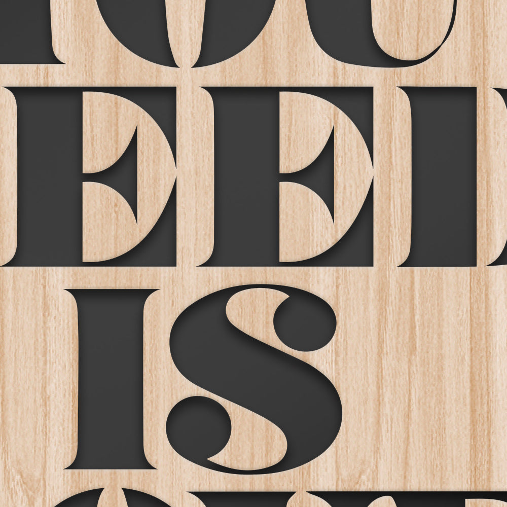 ALL YOU NEED IS LOVE - Quadro arredo LASERCUT composito Legno e PVC Misura: 60x60 cm