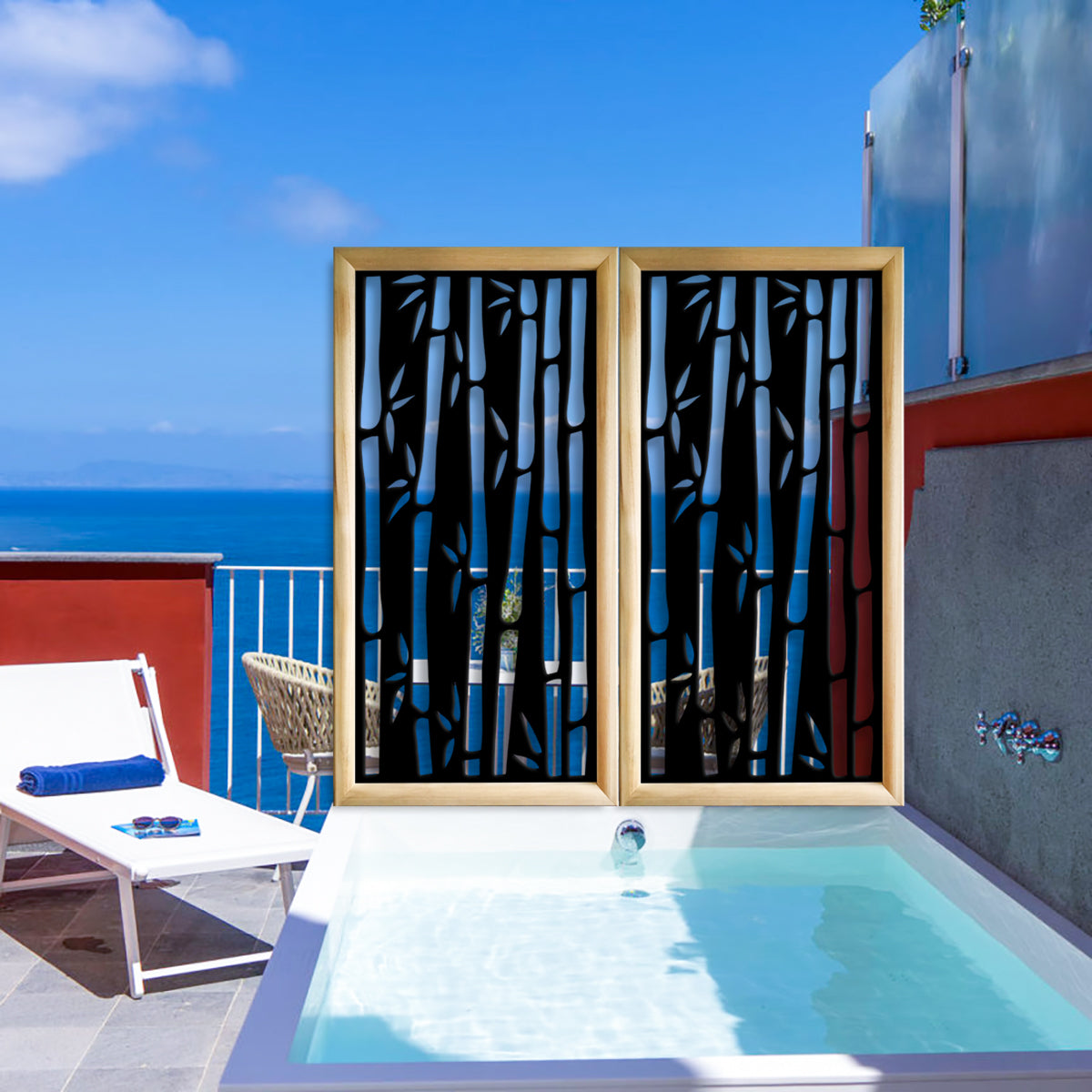 BAMBU - Moduli Decorativi in Legno e PVC Misura: 73x148 cm, Colore: nero