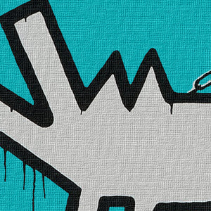 BANKSY - HOODIE GUY WITH HARING DOG - Quadro Canvas su telaio in legno Misura: 80x80 cm