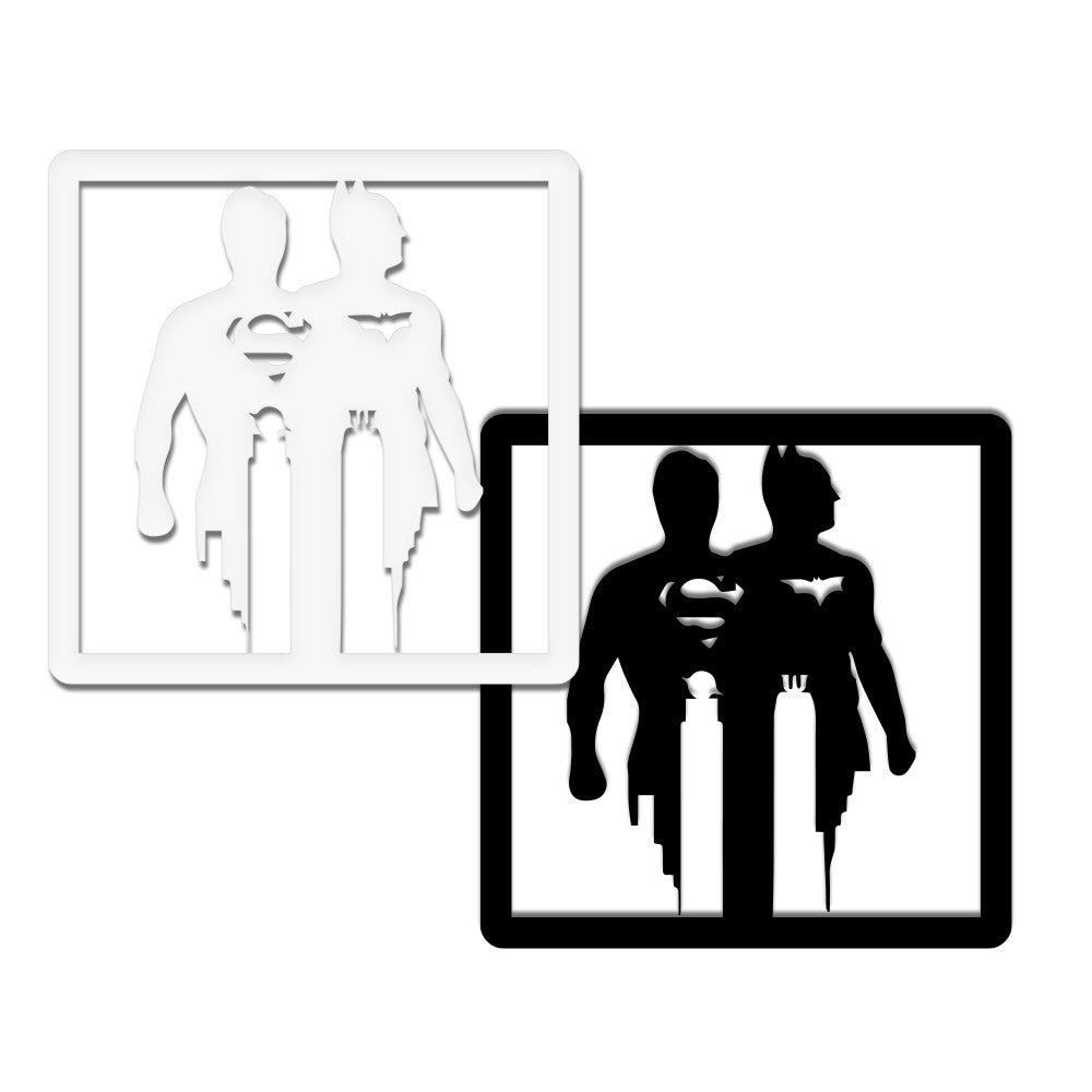 BATMAN & SUPERMAN - Quadro moderno in pvc solido 48 x 48cm Colore: bianco