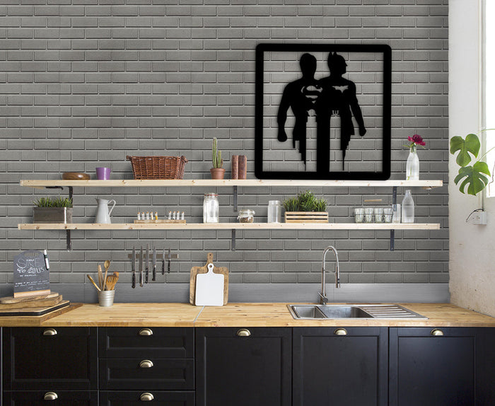 BATMAN & SUPERMAN - Quadro moderno in pvc solido 48 x 48cm Colore: nero