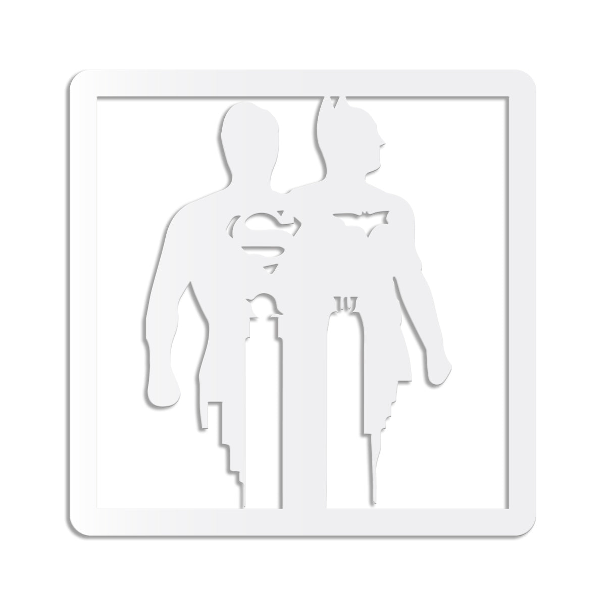 BATMAN & SUPERMAN - Quadro moderno in pvc solido 48 x 48cm Colore: bianco