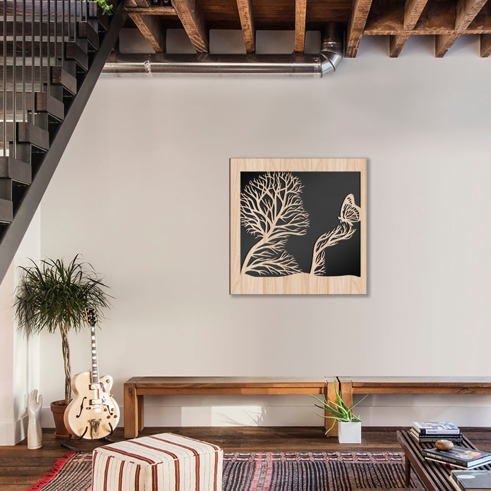 BATTERFLY - Quadro arredo LASERCUT composito Legno e PVC Misura: 40x40 cm