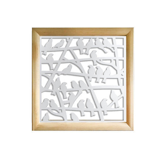 BIRDS - Moduli Decorativi in Legno e PVC Misura: 73x73 cm, Colore: bianco