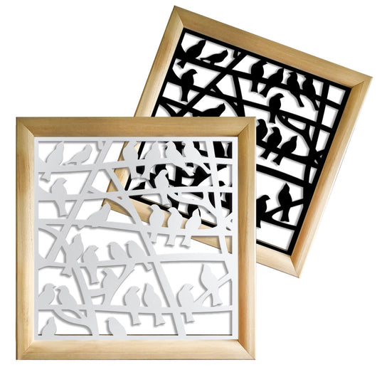 BIRDS - Moduli Decorativi in Legno e PVC Colore: nero, Misura: 48x48 cm