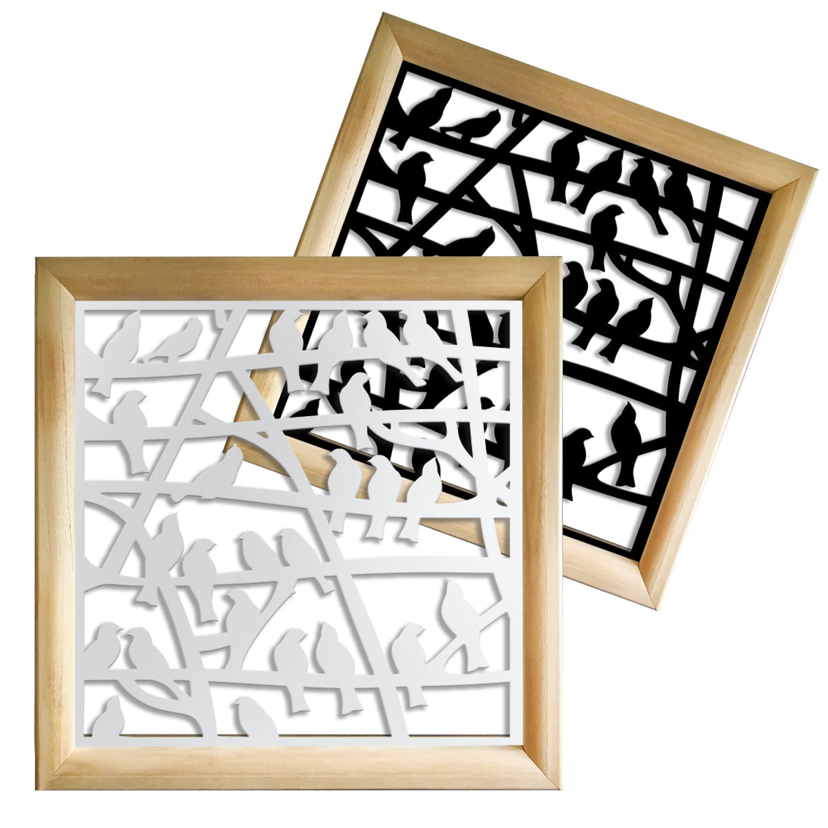 BIRDS - Moduli Decorativi in Legno e PVC Misura: 73x73 cm, Colore: bianco