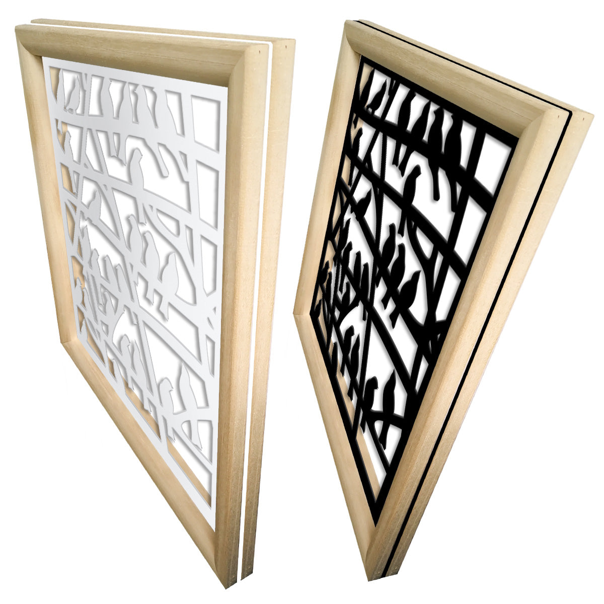 BIRDS - Moduli Decorativi in Legno e PVC Misura: 73x73 cm, Colore: bianco